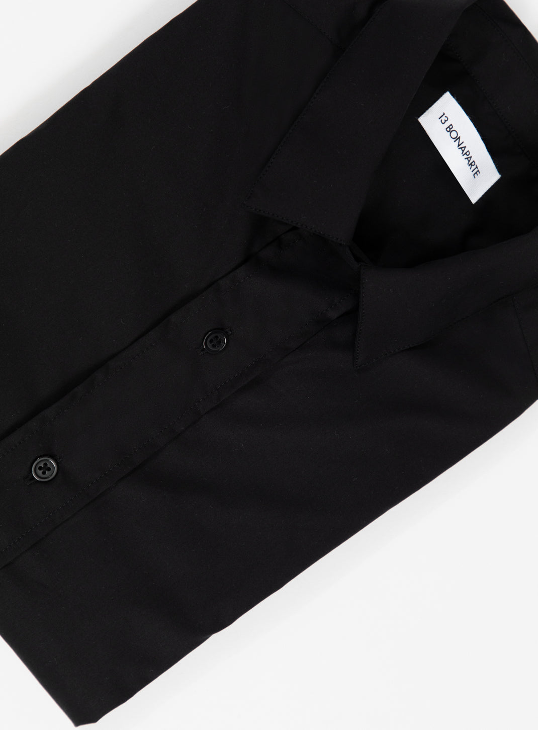 Shirt with Collar Tab in Black Poplin