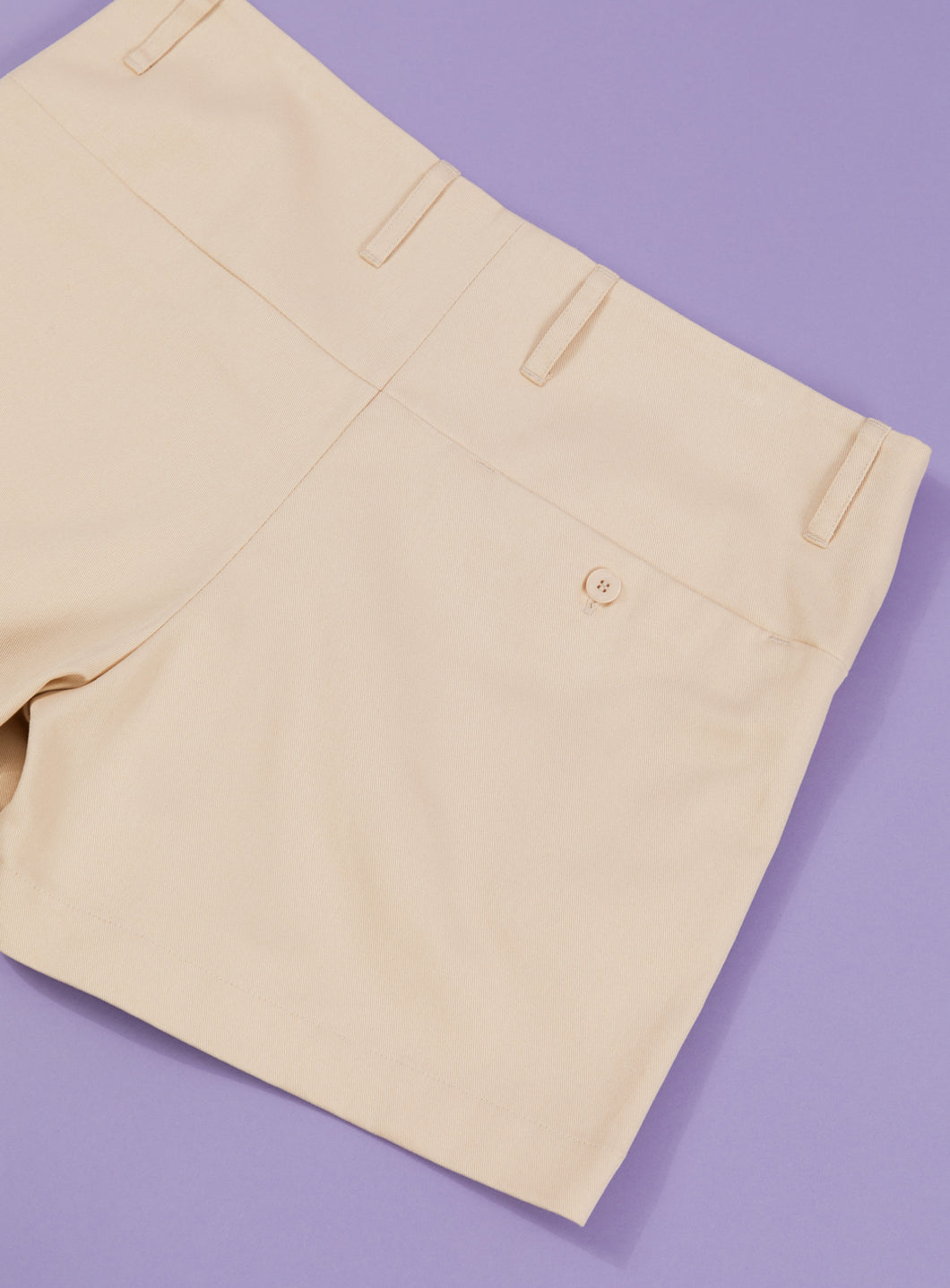 Shorts with Large Waist Belt in Ecru Cotton Gabardine