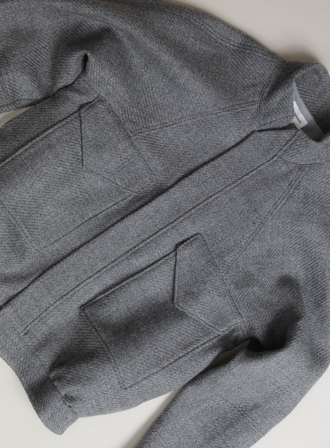 Bomber Jacket with Origami Collar in Light Grey 100% Italian Wool