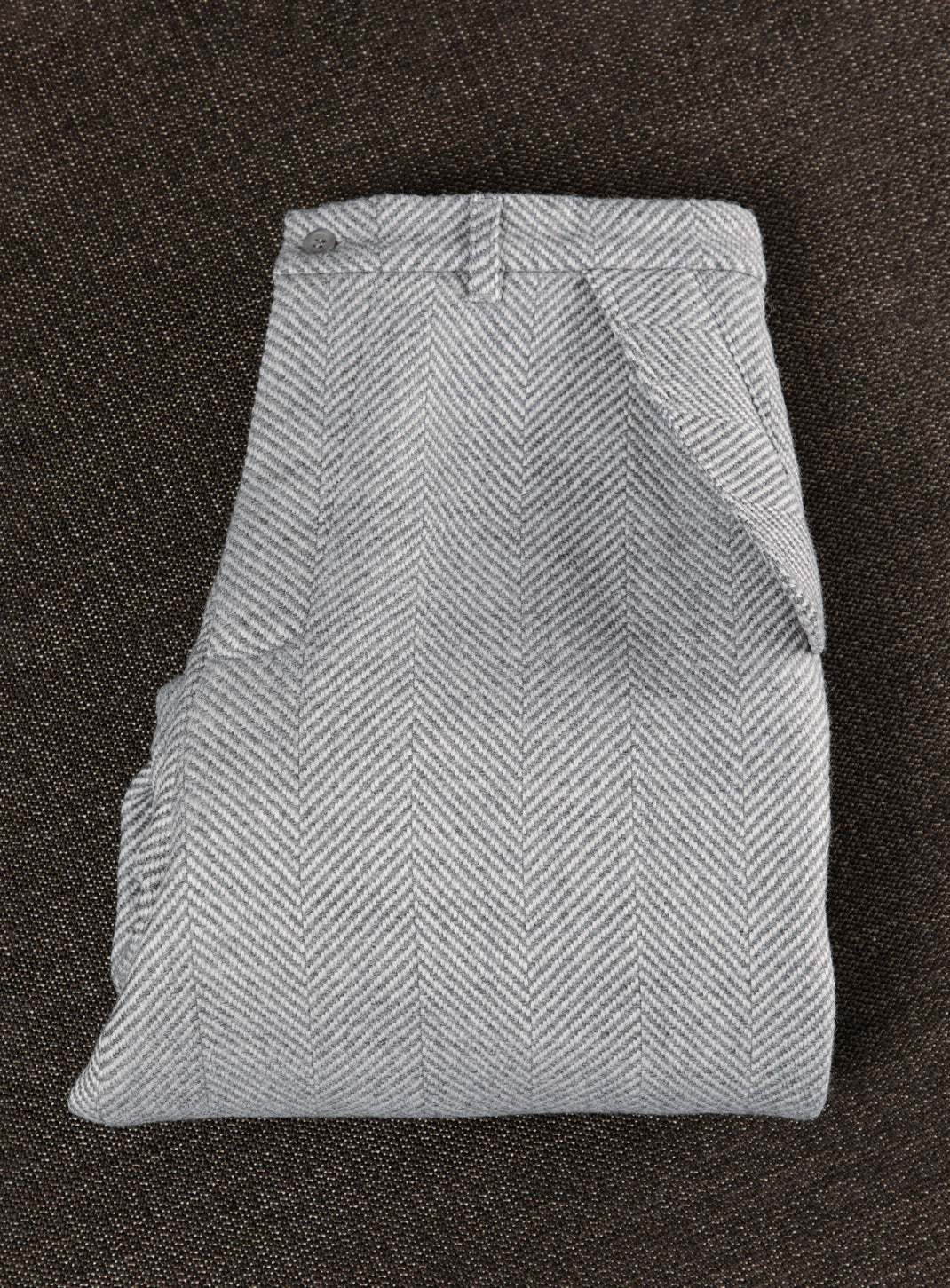 Flap Pockets Pants in Light Grey Herringbone Wool