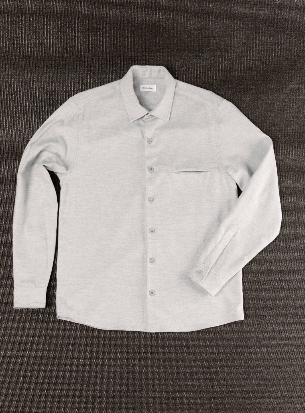 Overshirt with Slit Pocket in Gravel Grey Cotton Flannel