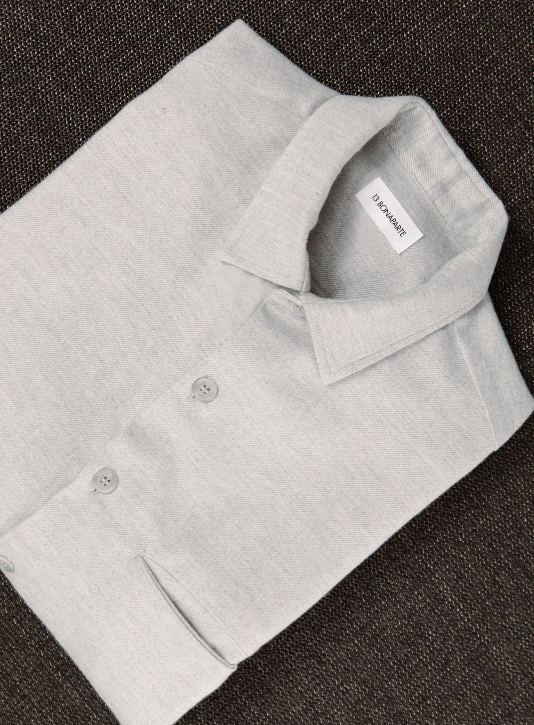 Overshirt with Slit Pocket in Gravel Grey Cotton Flannel