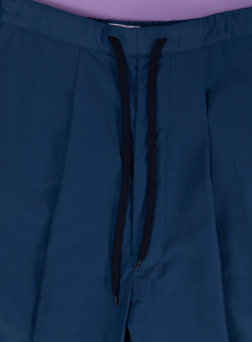Lace Waist Pants with Deep Pleats in Petrol Blue Microfiber