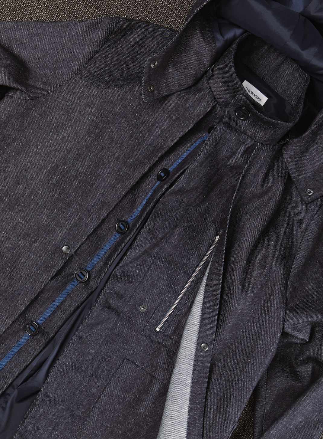 Multi Pockets Flapped Parka in Raw Blue Denim
