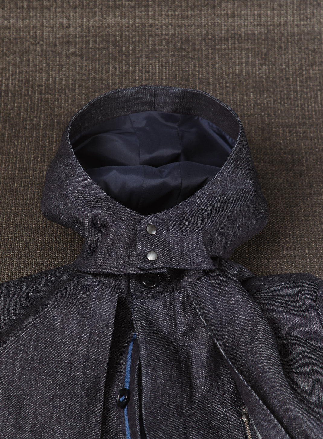 Multi Pockets Flapped Parka in Raw Blue Denim