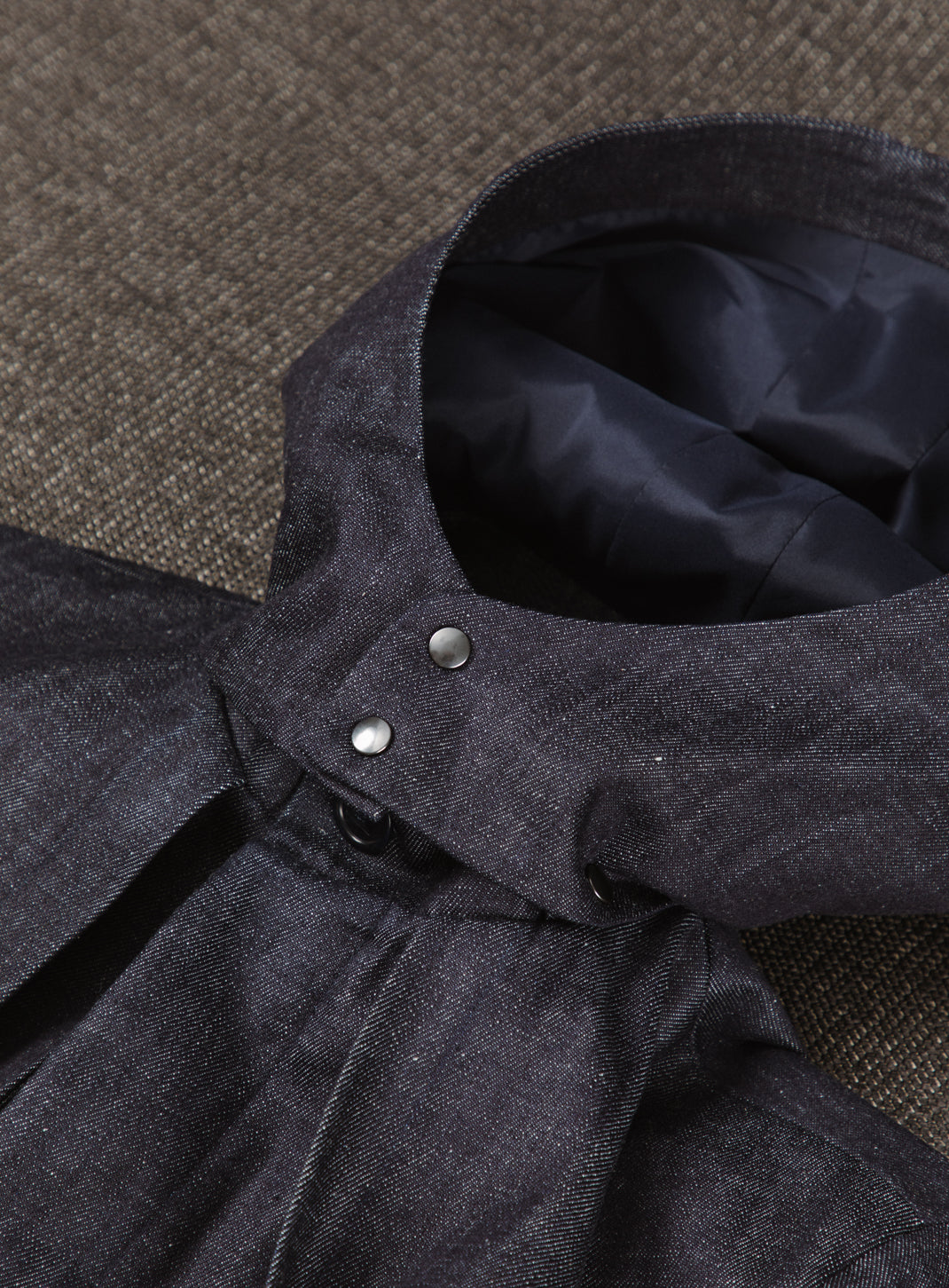 Multi Pockets Flapped Parka in Raw Blue Denim