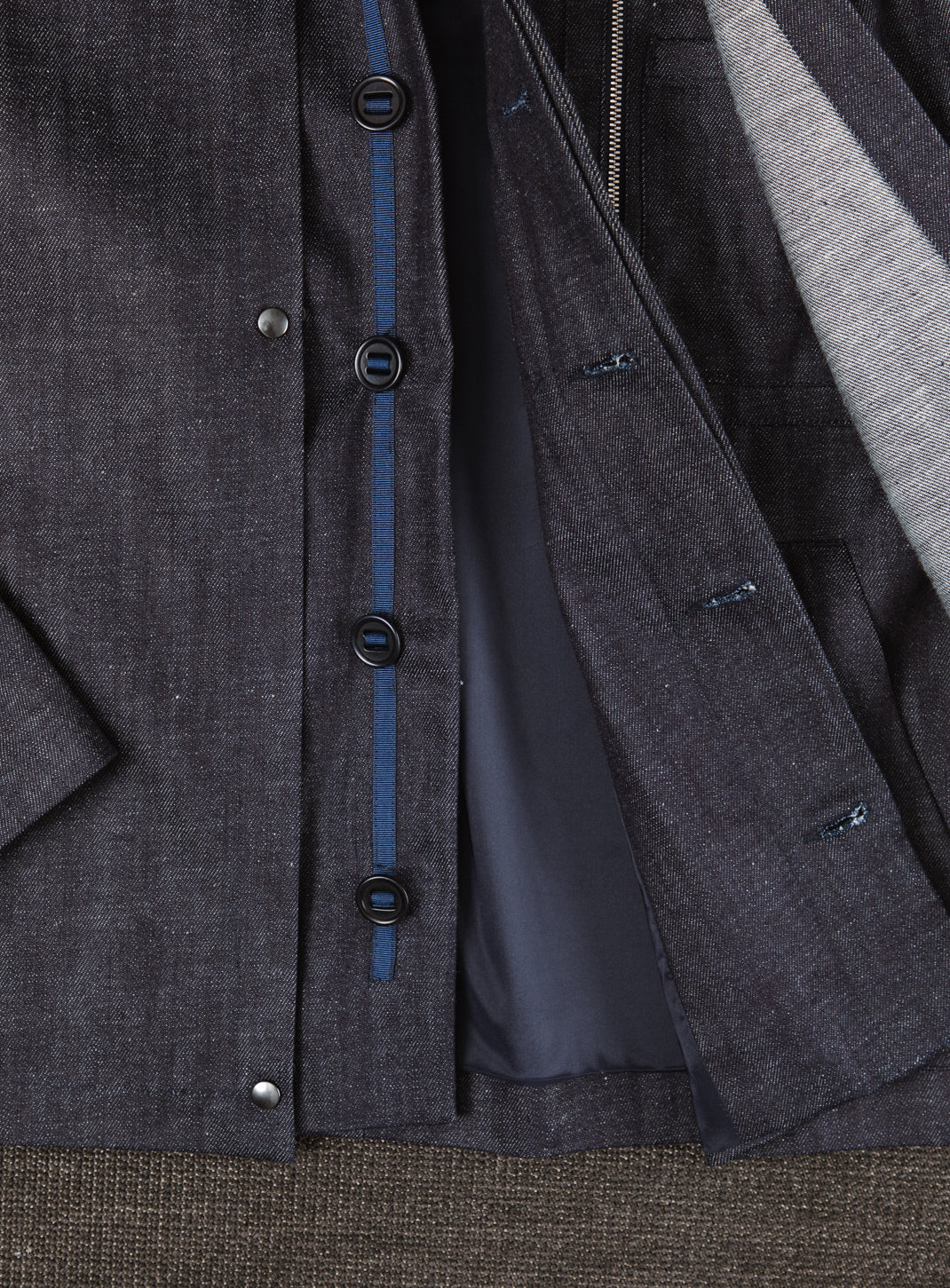 Multi Pockets Flapped Parka in Raw Blue Denim