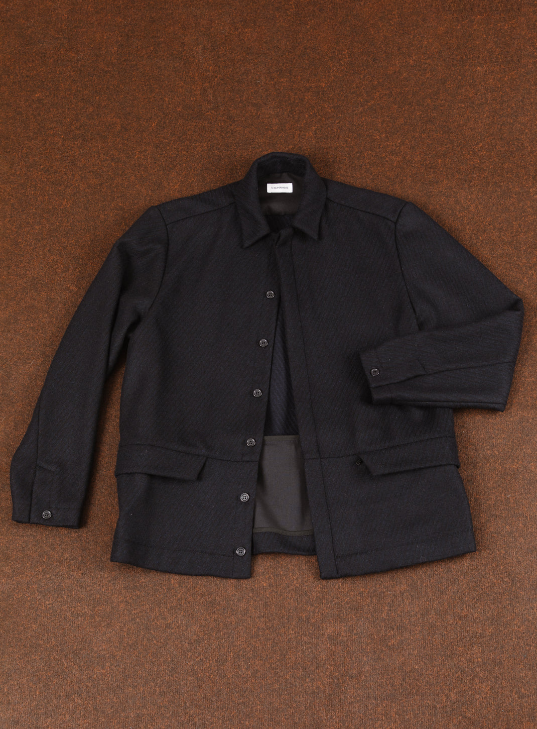 Jacket with Zipped Flap Pockets in Navy Blue Wool & Cashmere