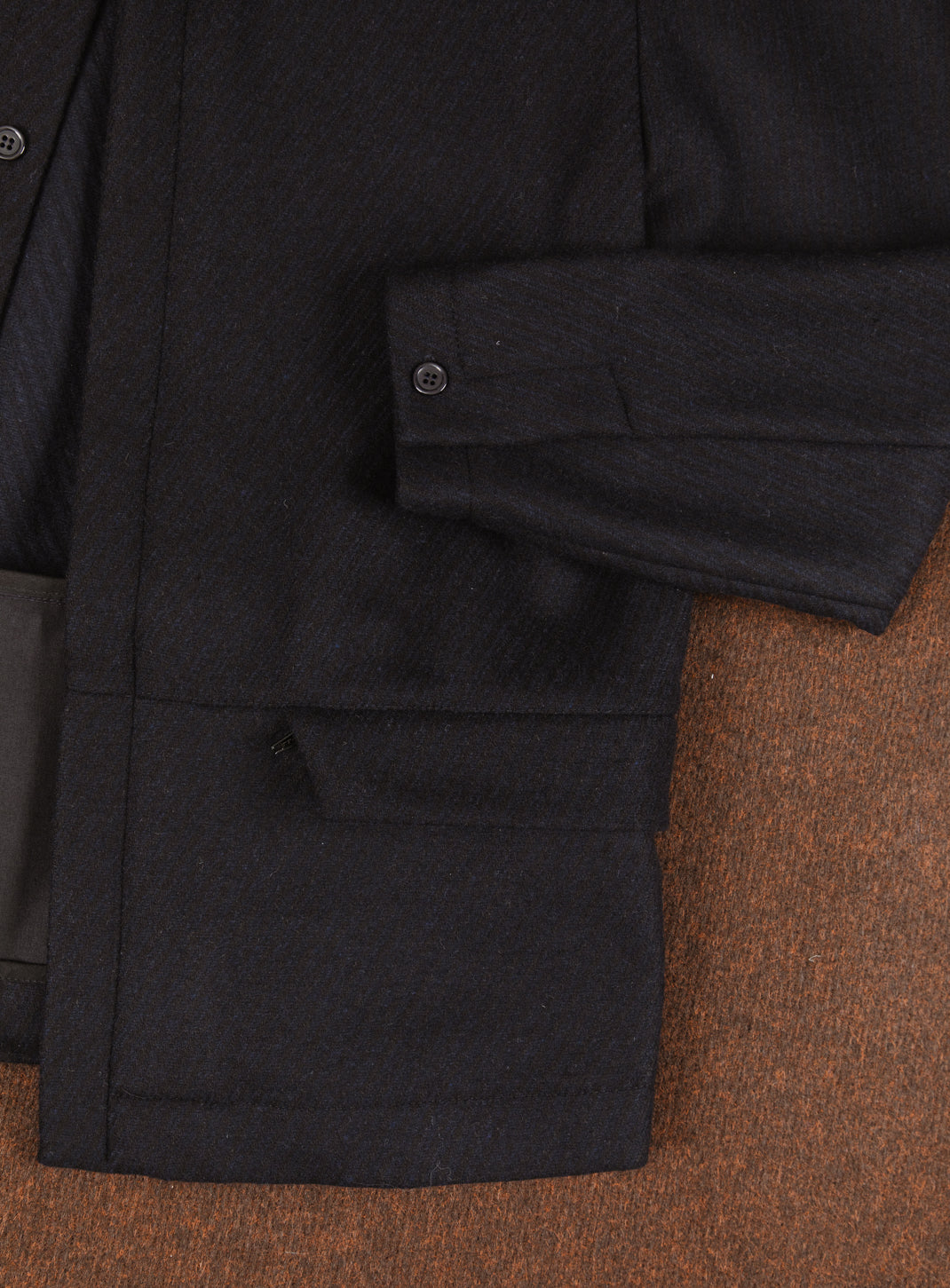 Jacket with Zipped Flap Pockets in Navy Blue Wool & Cashmere