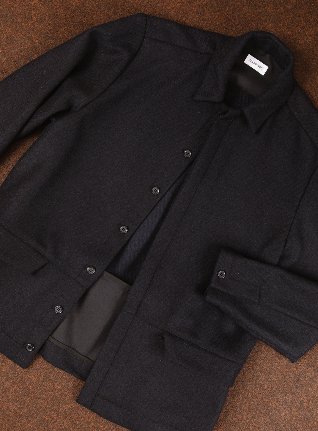 Jacket with Zipped Flap Pockets in Navy Blue Wool & Cashmere
