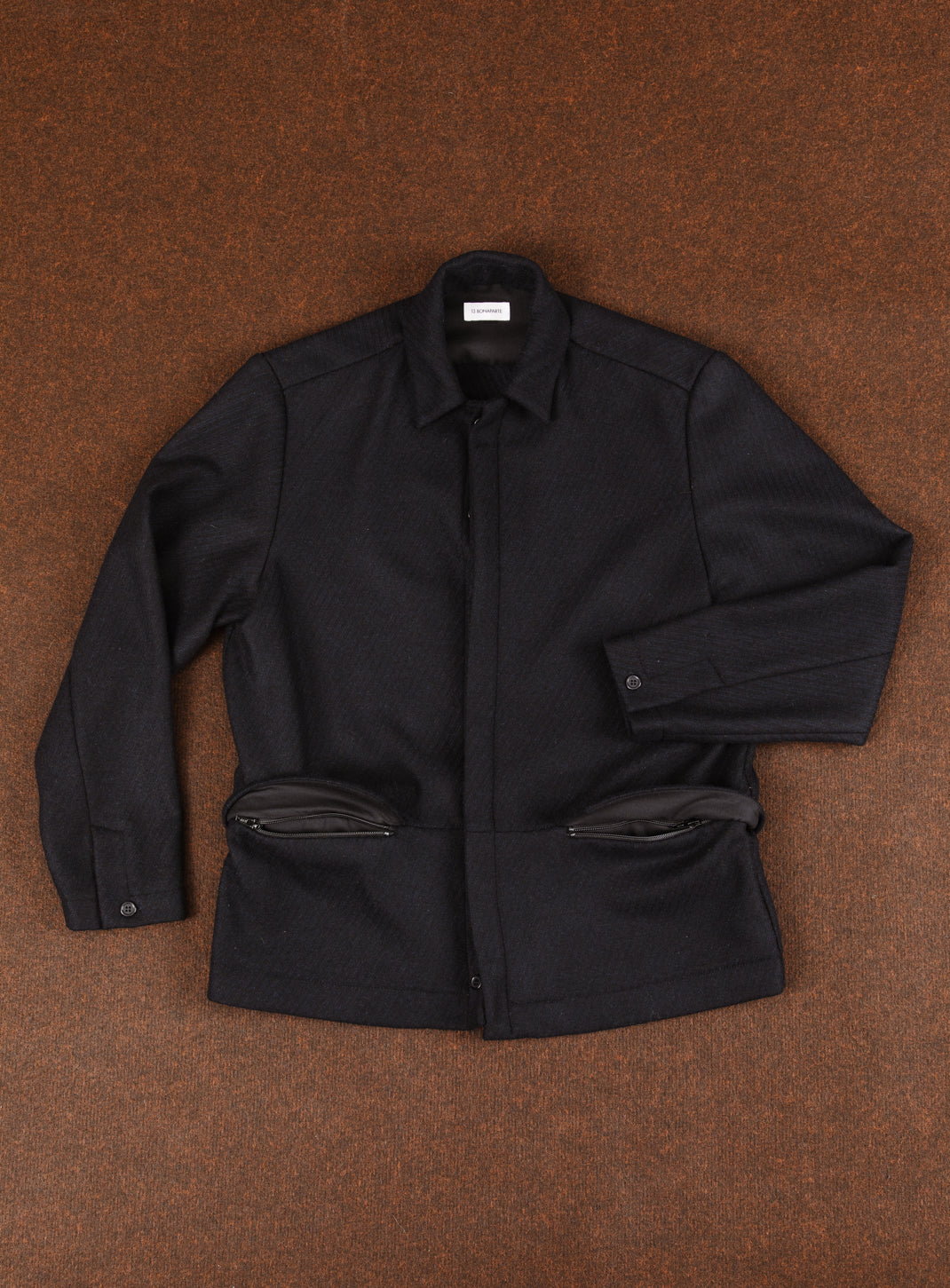 Jacket with Zipped Flap Pockets in Navy Blue Wool & Cashmere