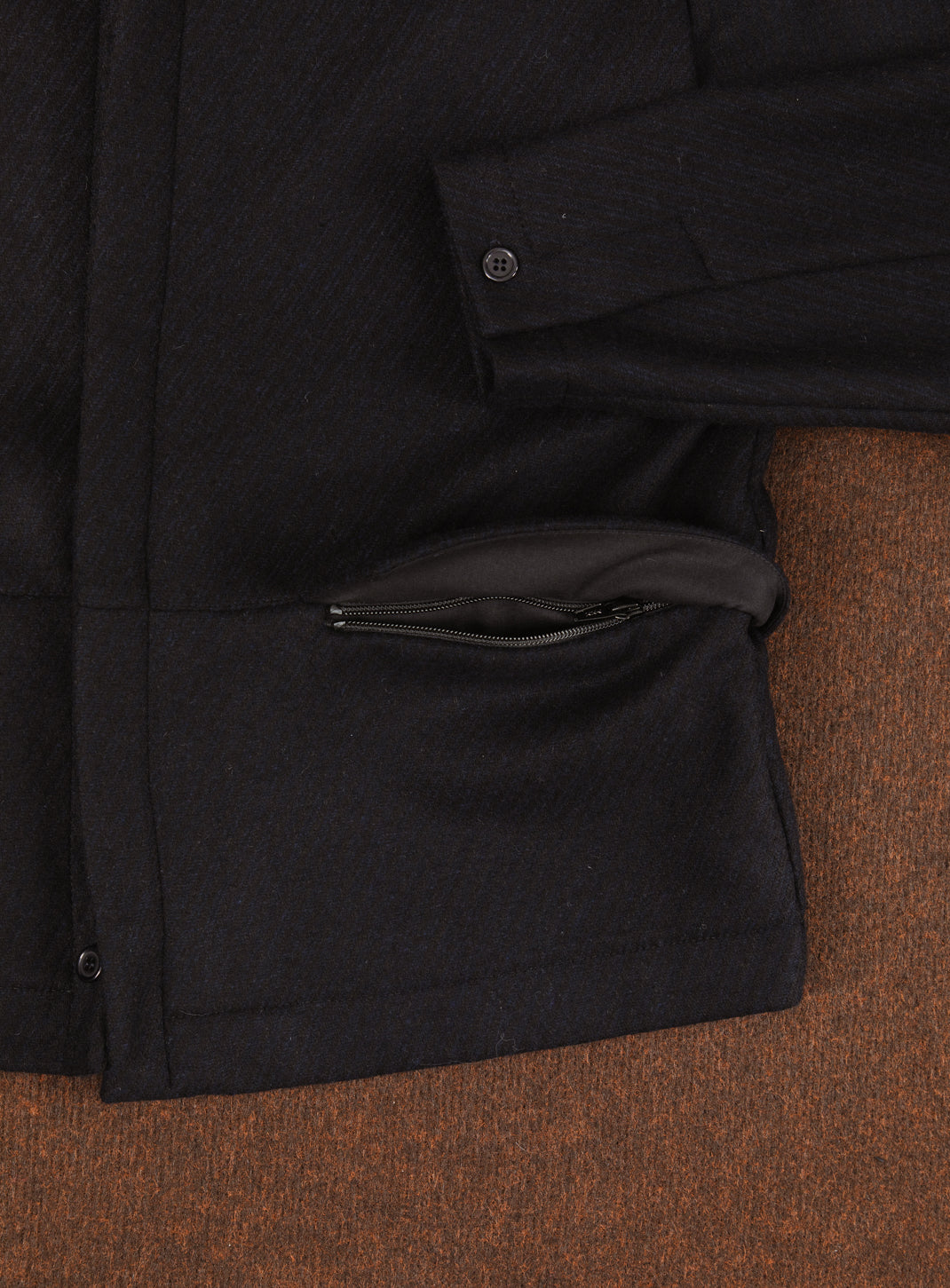 Jacket with Zipped Flap Pockets in Navy Blue Wool & Cashmere