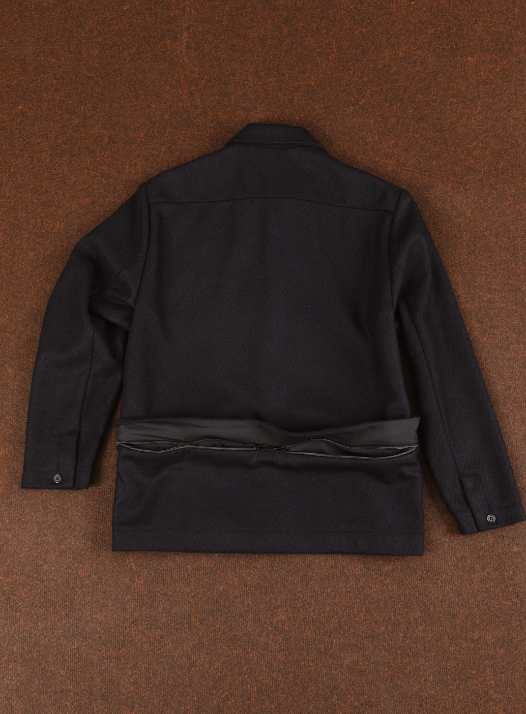 Jacket with Zipped Flap Pockets in Navy Blue Wool & Cashmere
