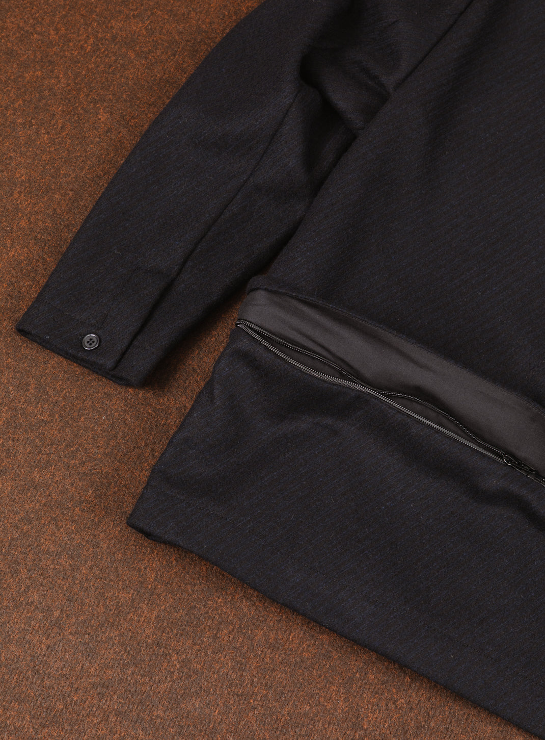 Jacket with Zipped Flap Pockets in Navy Blue Wool & Cashmere