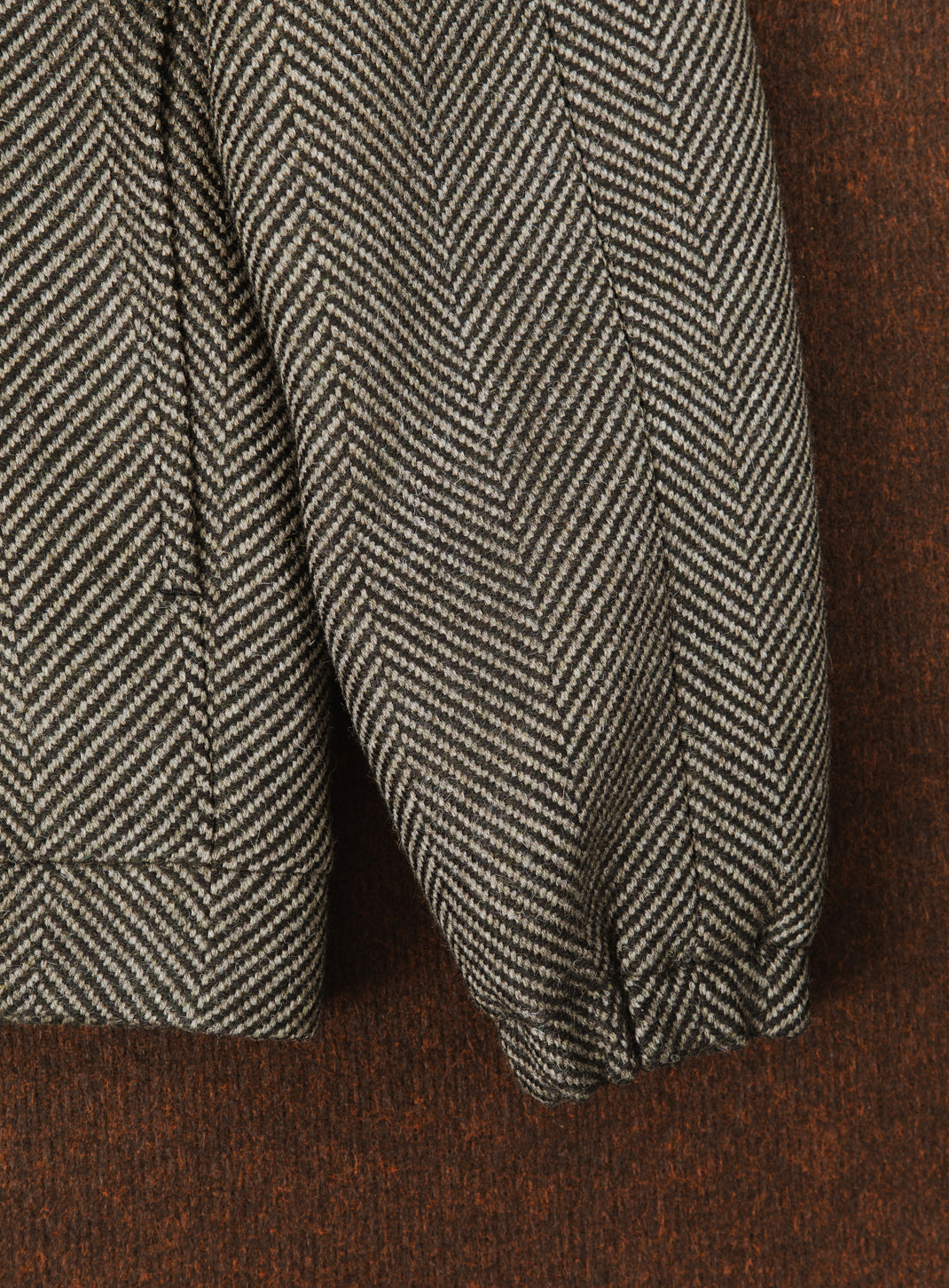 X Collar Puffer Jacket in Khaki Herringbone Wool