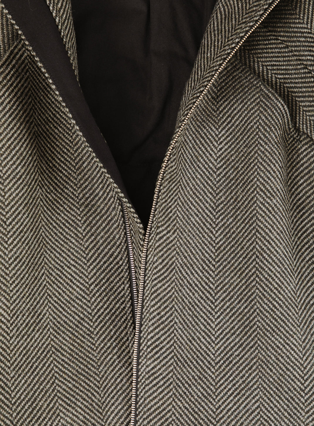 X Collar Puffer Jacket in Khaki Herringbone Wool