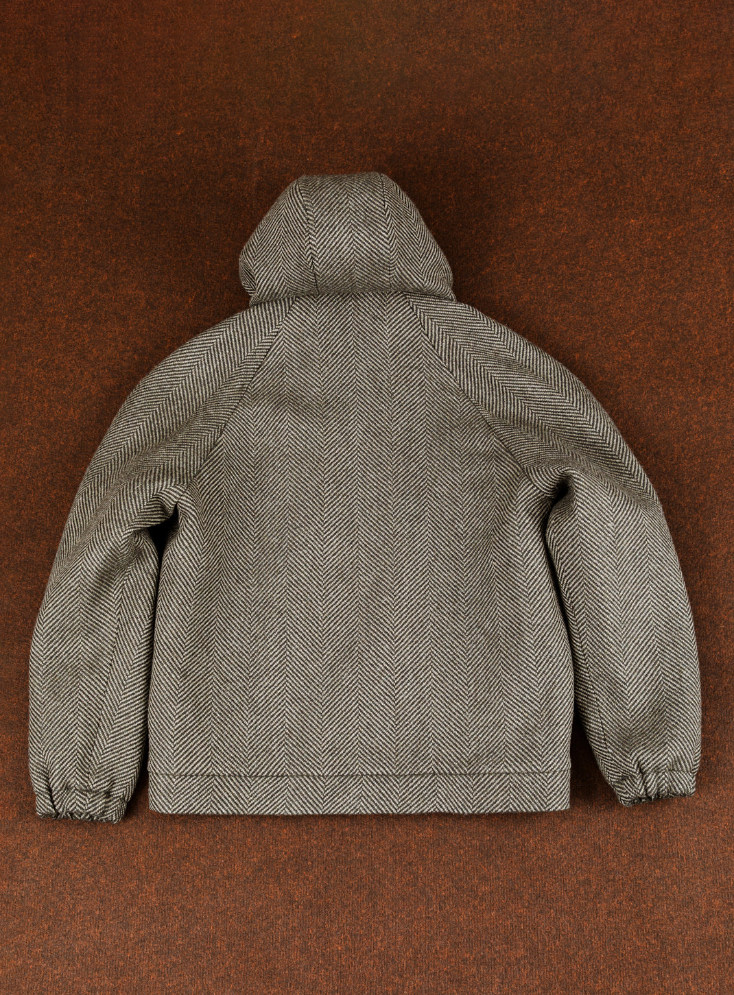 X Collar Puffer Jacket in Khaki Herringbone Wool