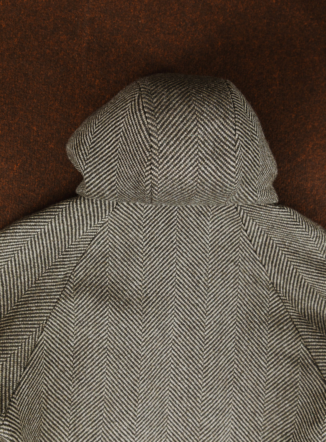 X Collar Puffer Jacket in Khaki Herringbone Wool