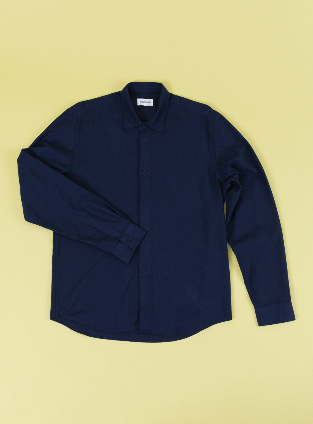 Shirt with Polo Tab in Navy Blue Cotton Flannel