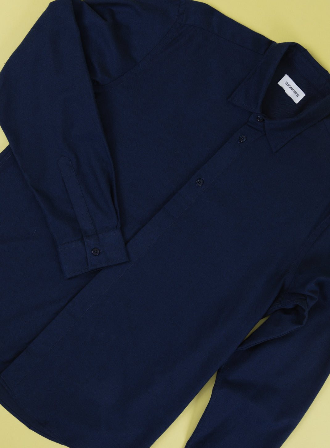 Shirt with Polo Tab in Navy Blue Cotton Flannel