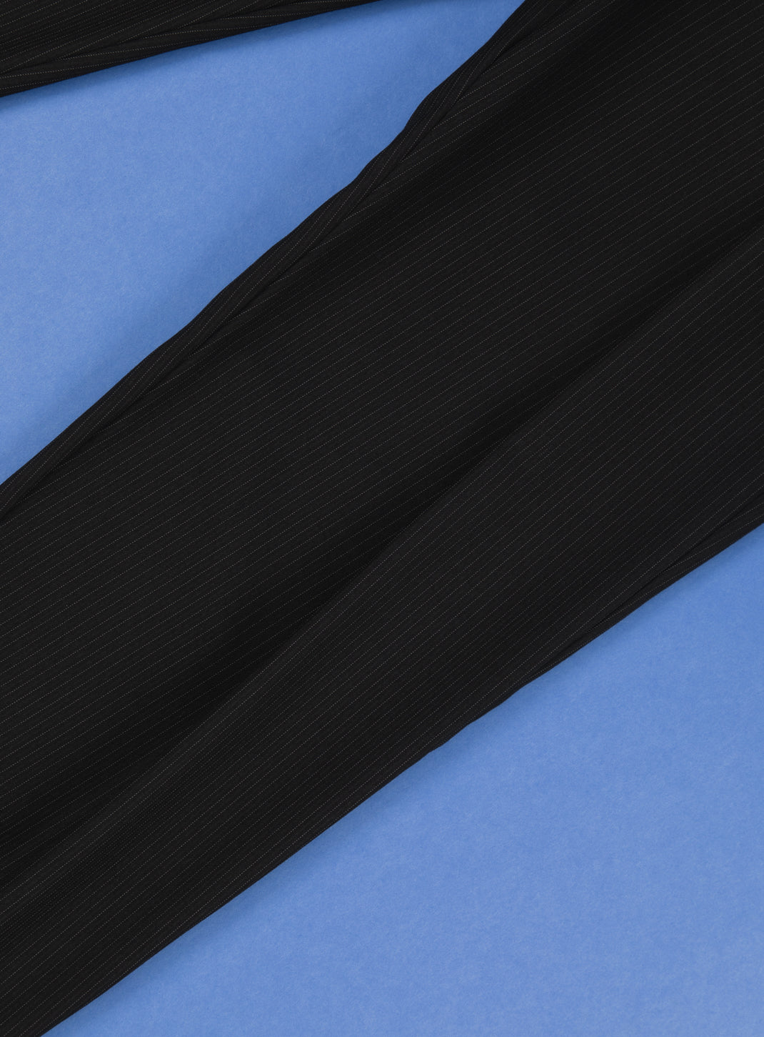 Lace Waist Pants with Deep Pleats in Black Fine Stripe Serge