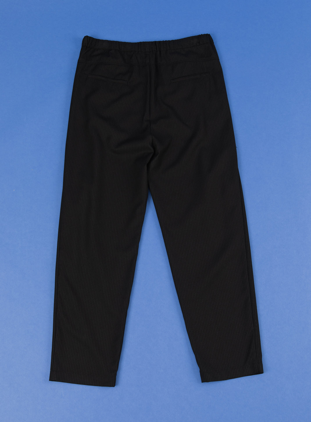 Lace Waist Pants with Deep Pleats in Black Fine Stripe Serge