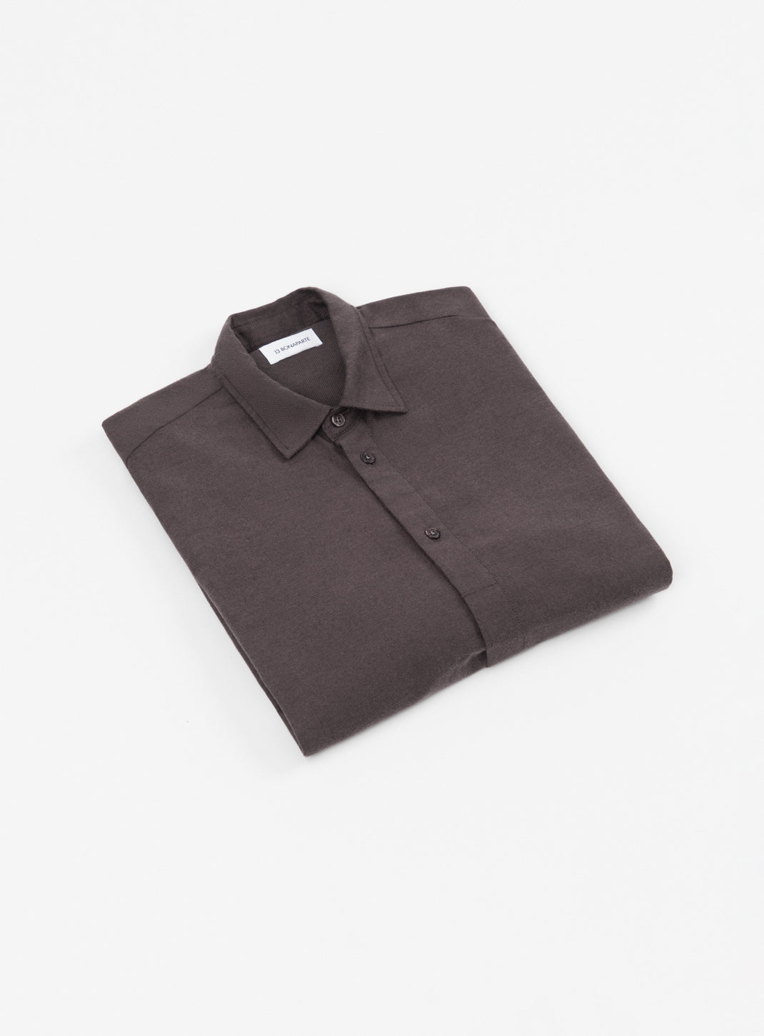 Shirt with Polo Tab in Chocolate Cotton Flannel