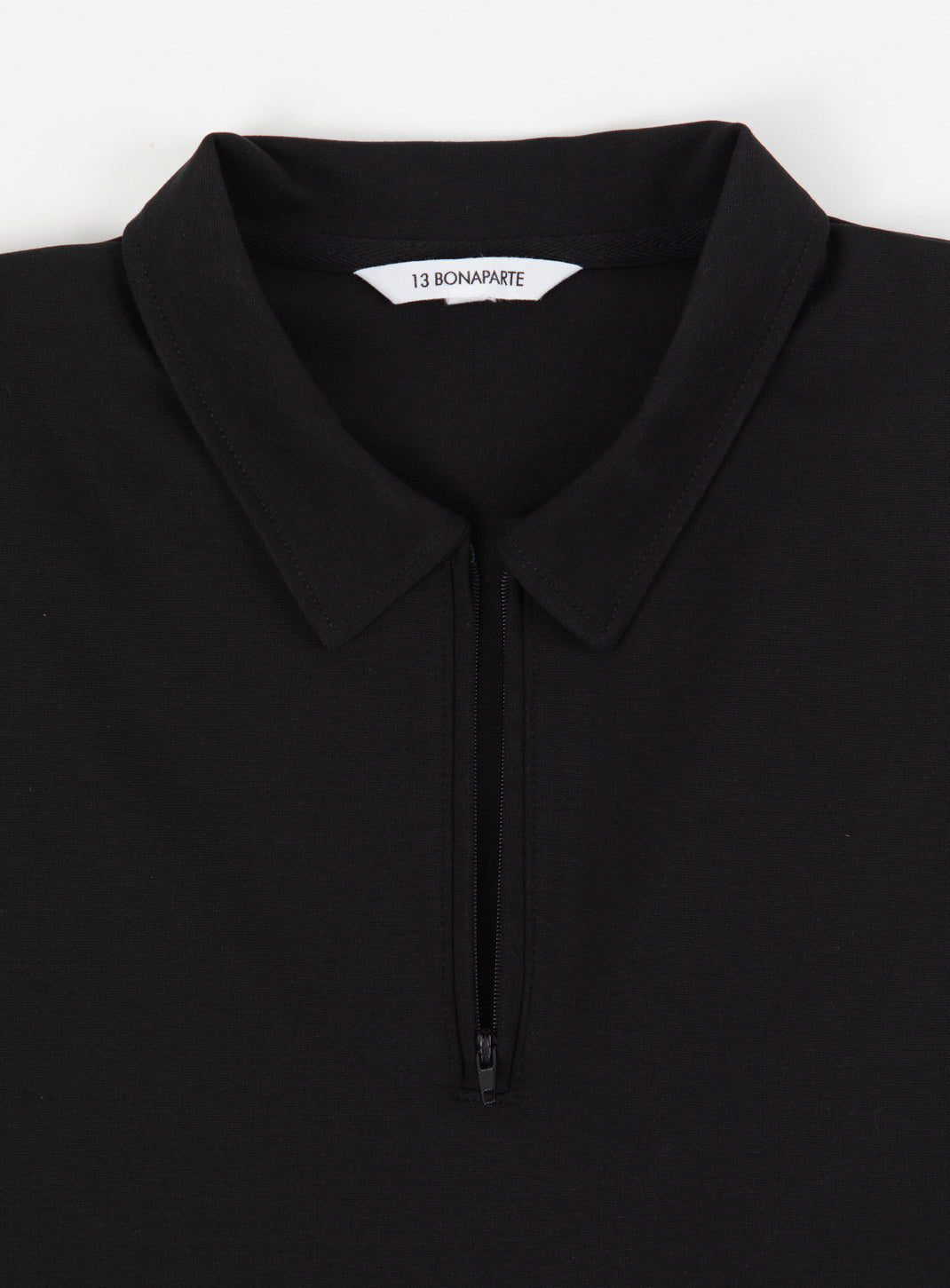 Long Sleeve Zipped Poloshirt in Black Technical Knit