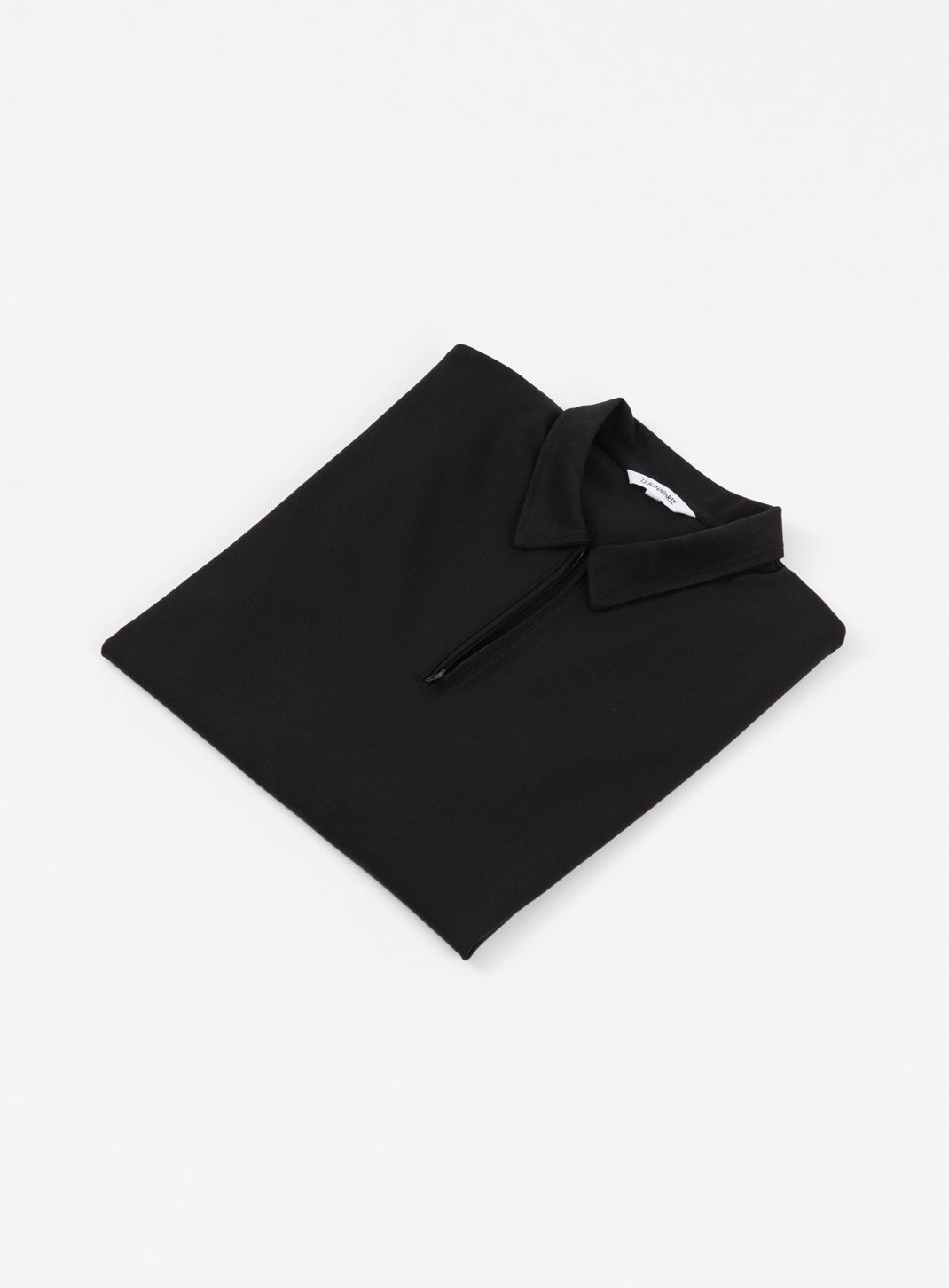 Long Sleeve Zipped Poloshirt in Black Technical Knit
