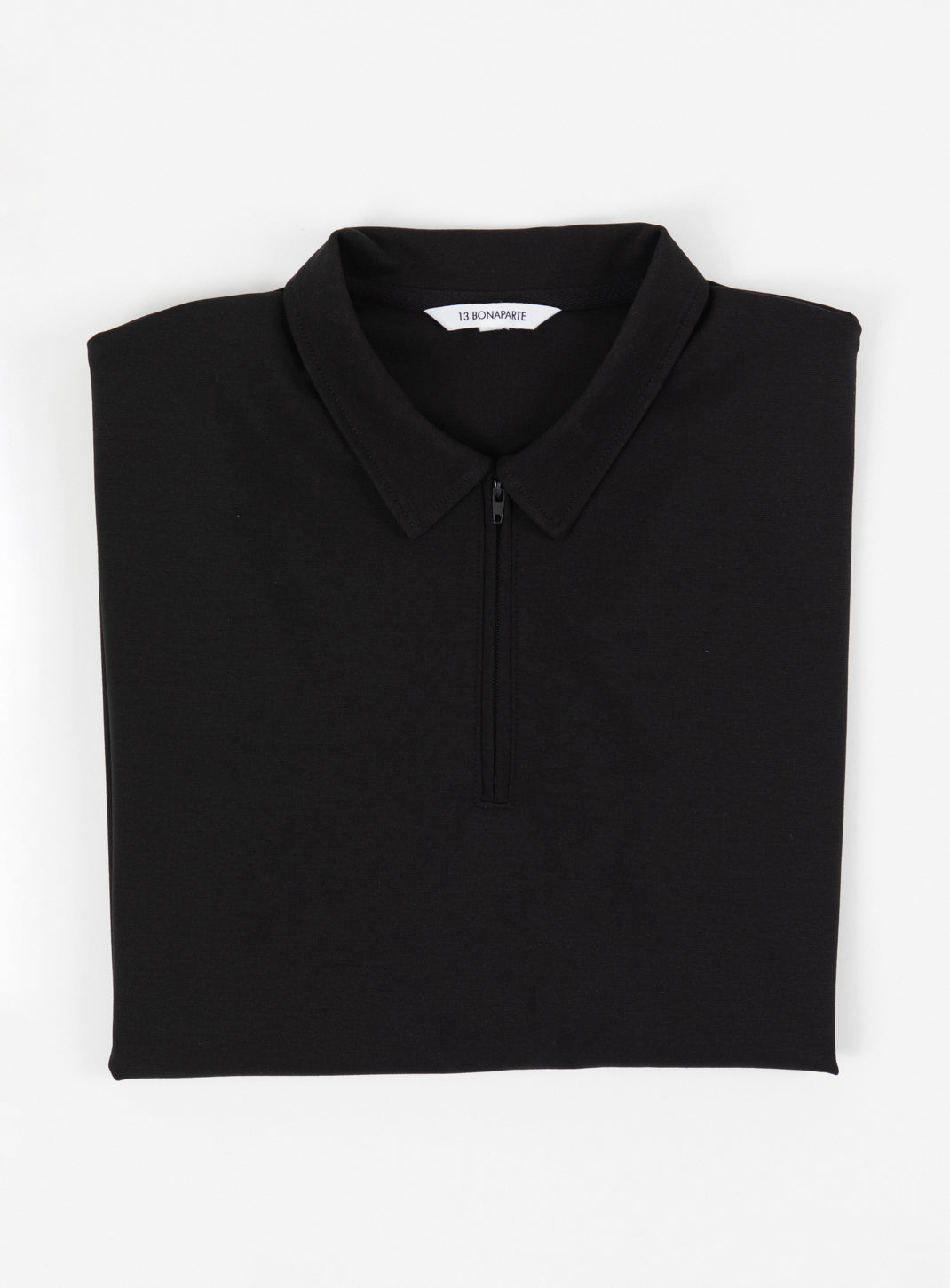 Long Sleeve Zipped Poloshirt in Black Technical Knit