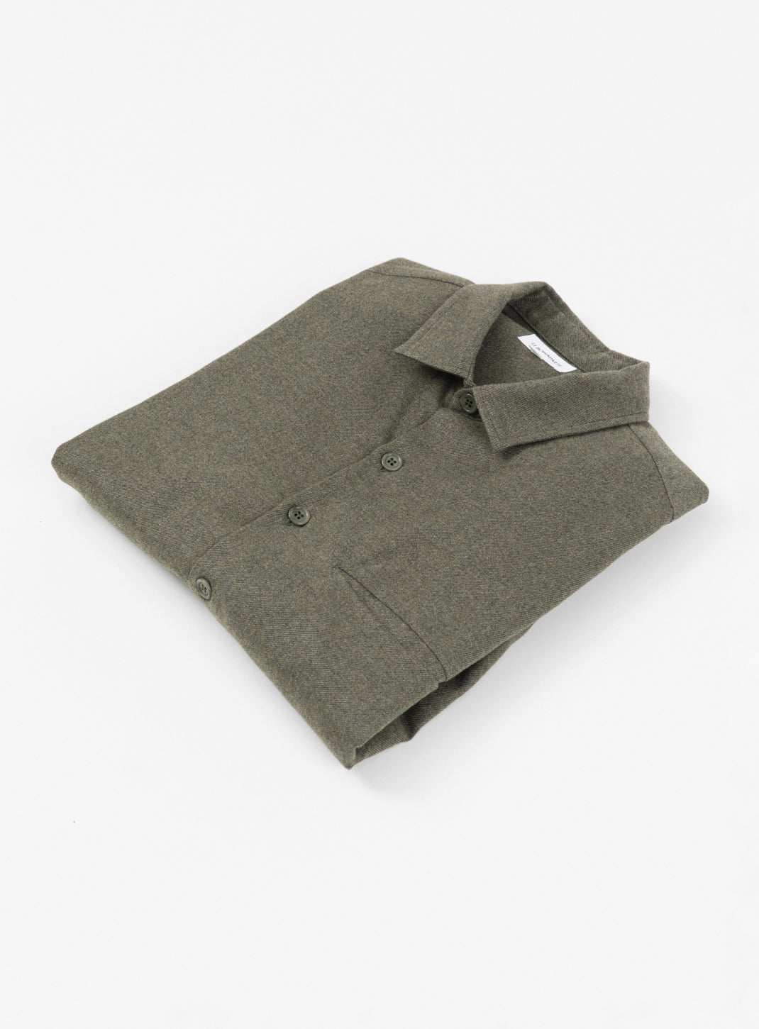 Overshirt with Slit Pocket in Olive Cotton Flannel