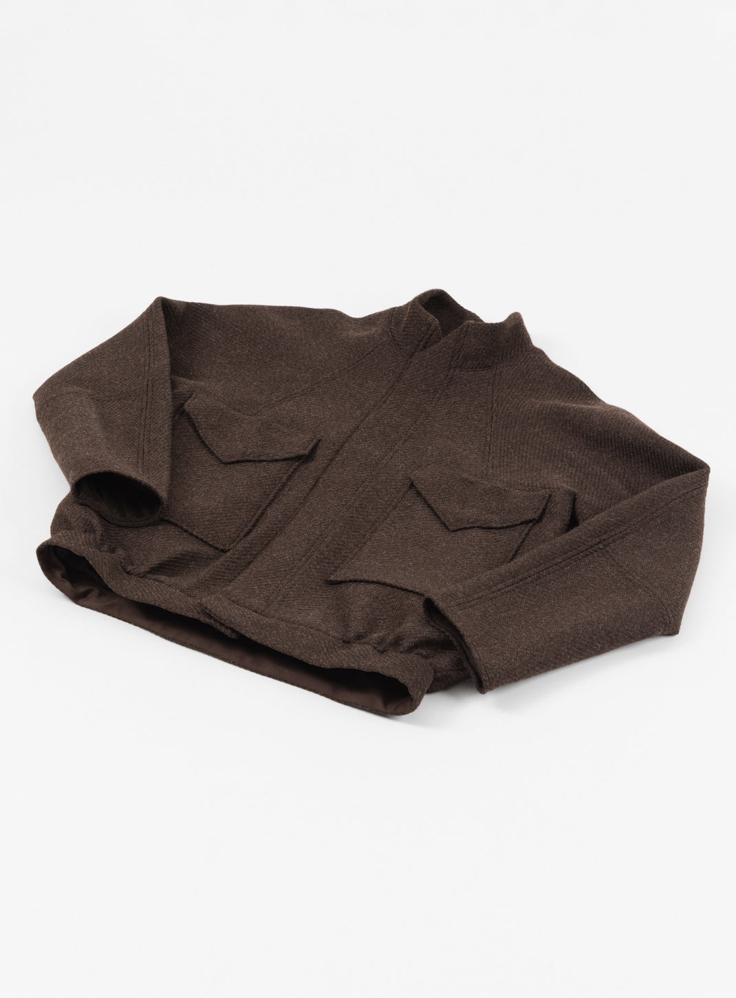 Bomber Jacket with Origami Collar in Chocolate 100% Italian Wool