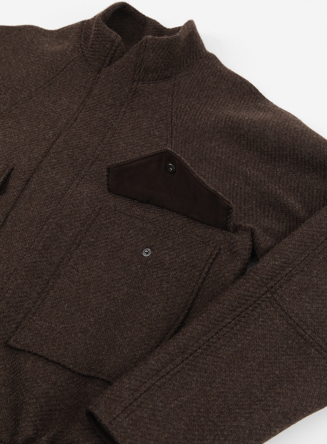 Bomber Jacket with Origami Collar in Chocolate 100% Italian Wool