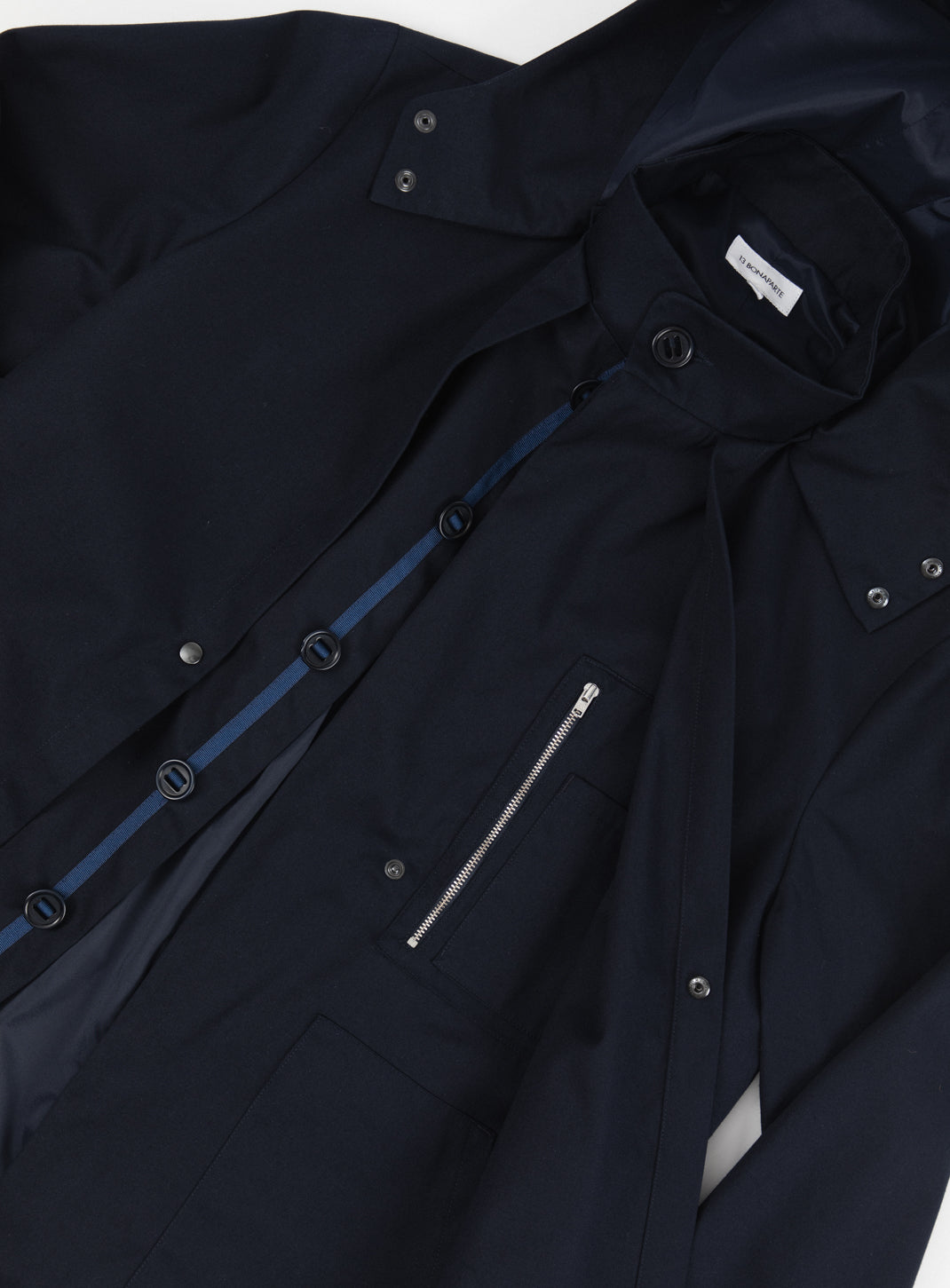 Multi Pockets Flapped Parka in Navy Blue Teflon