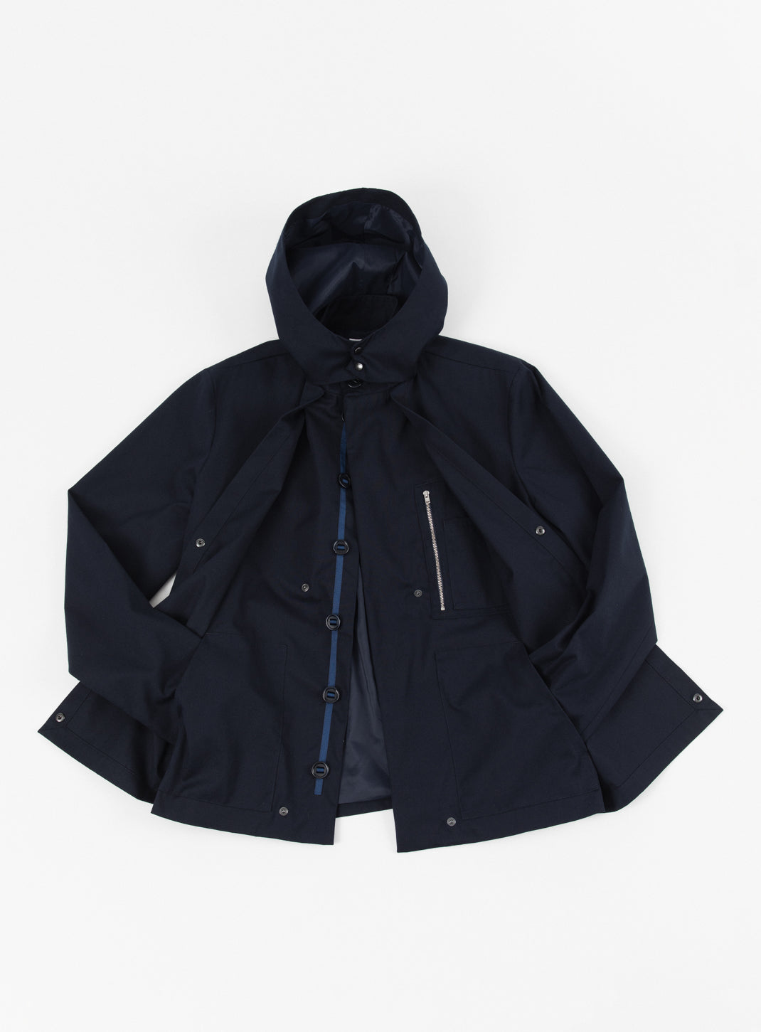 Multi Pockets Flapped Parka in Navy Blue Teflon
