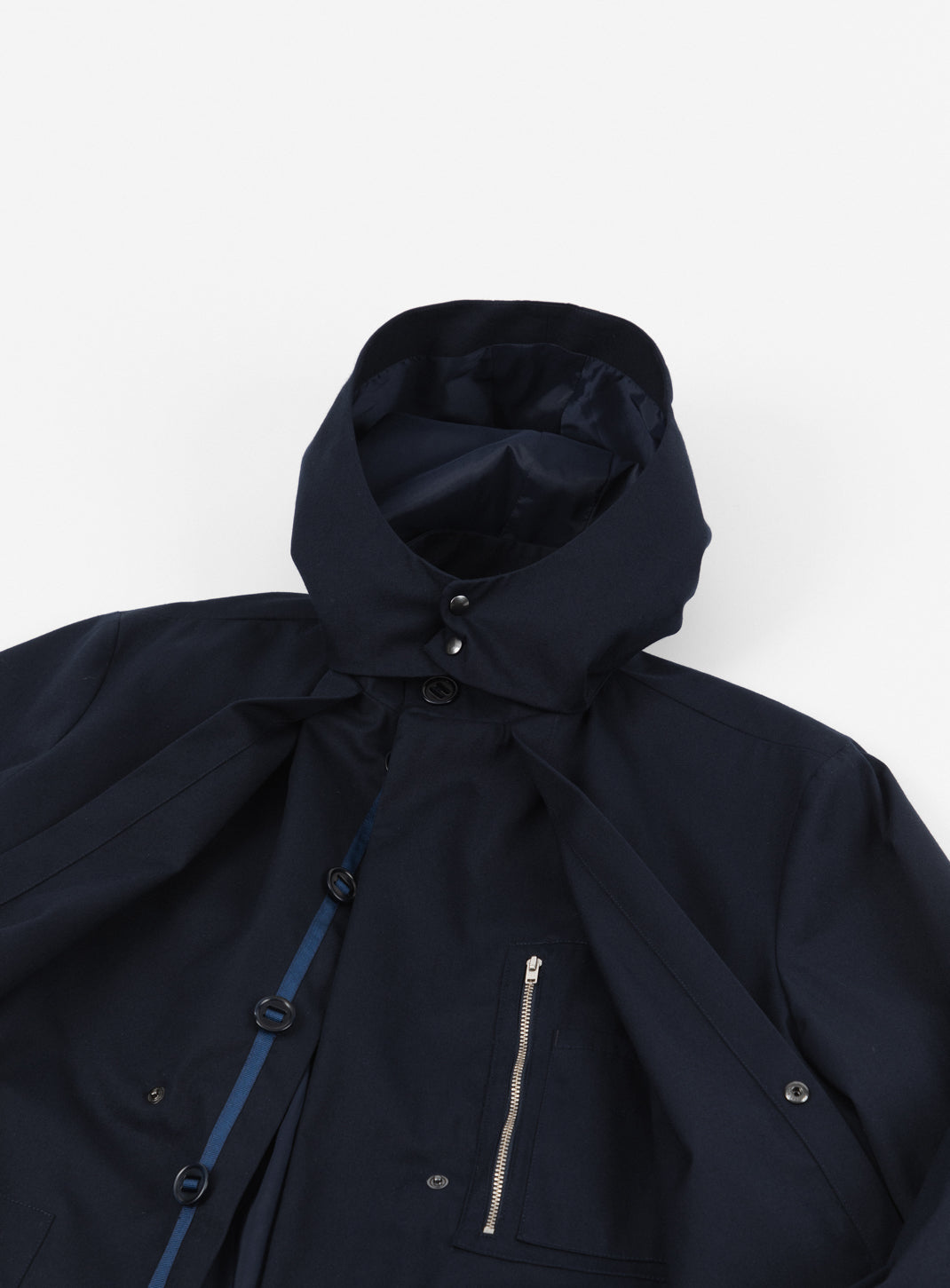 Multi Pockets Flapped Parka in Navy Blue Teflon