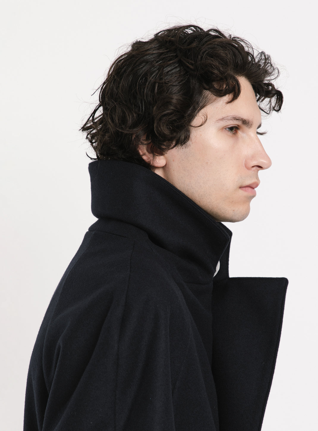 Coat with Puffed Pockets in Navy Blue Italian Wool