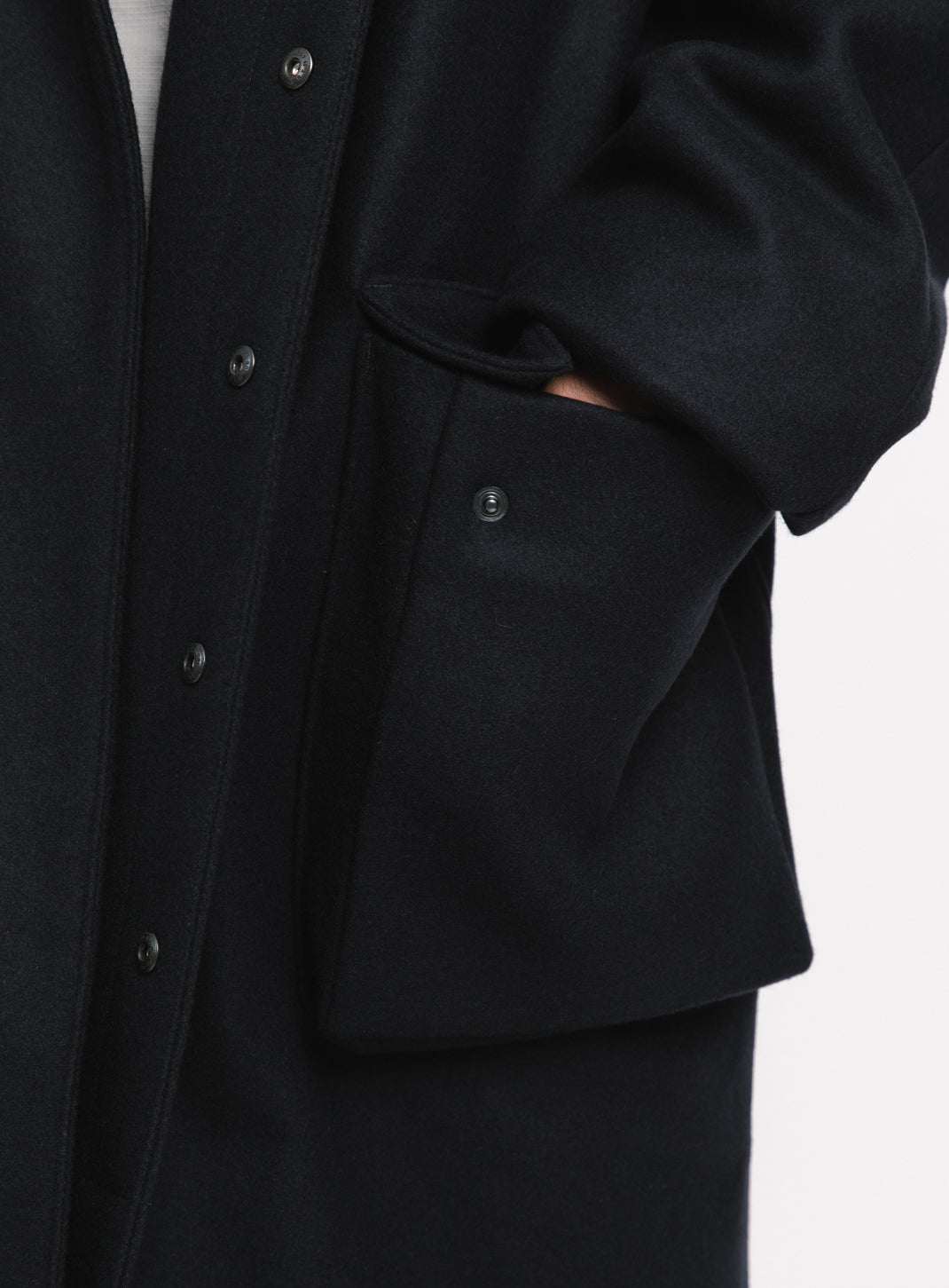 Coat with Puffed Pockets in Navy Blue Italian Wool