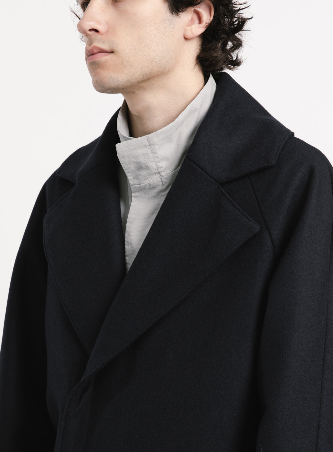 Coat with Puffed Pockets in Navy Blue Italian Wool