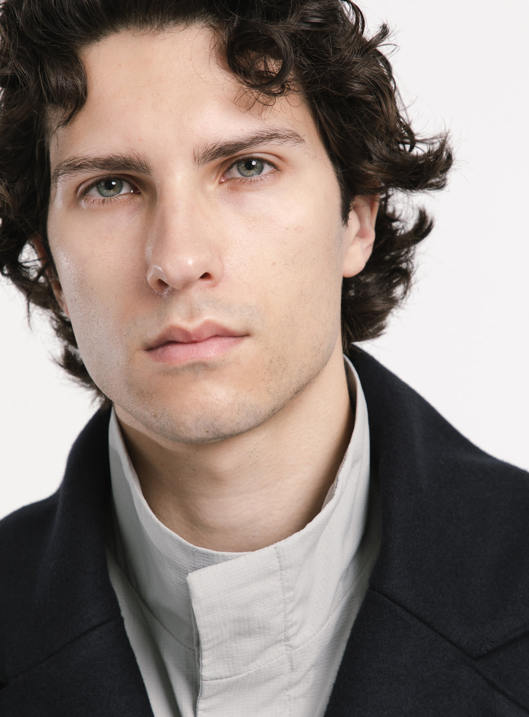 Coat with Puffed Pockets in Navy Blue Italian Wool