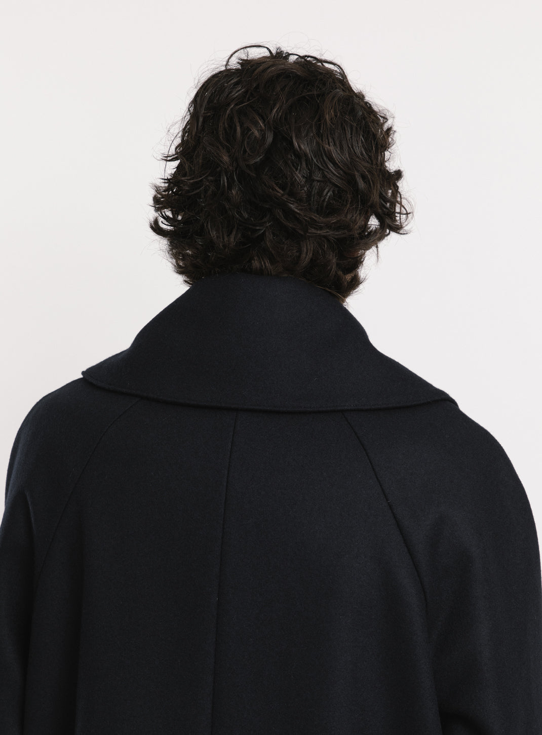 Coat with Puffed Pockets in Navy Blue Italian Wool