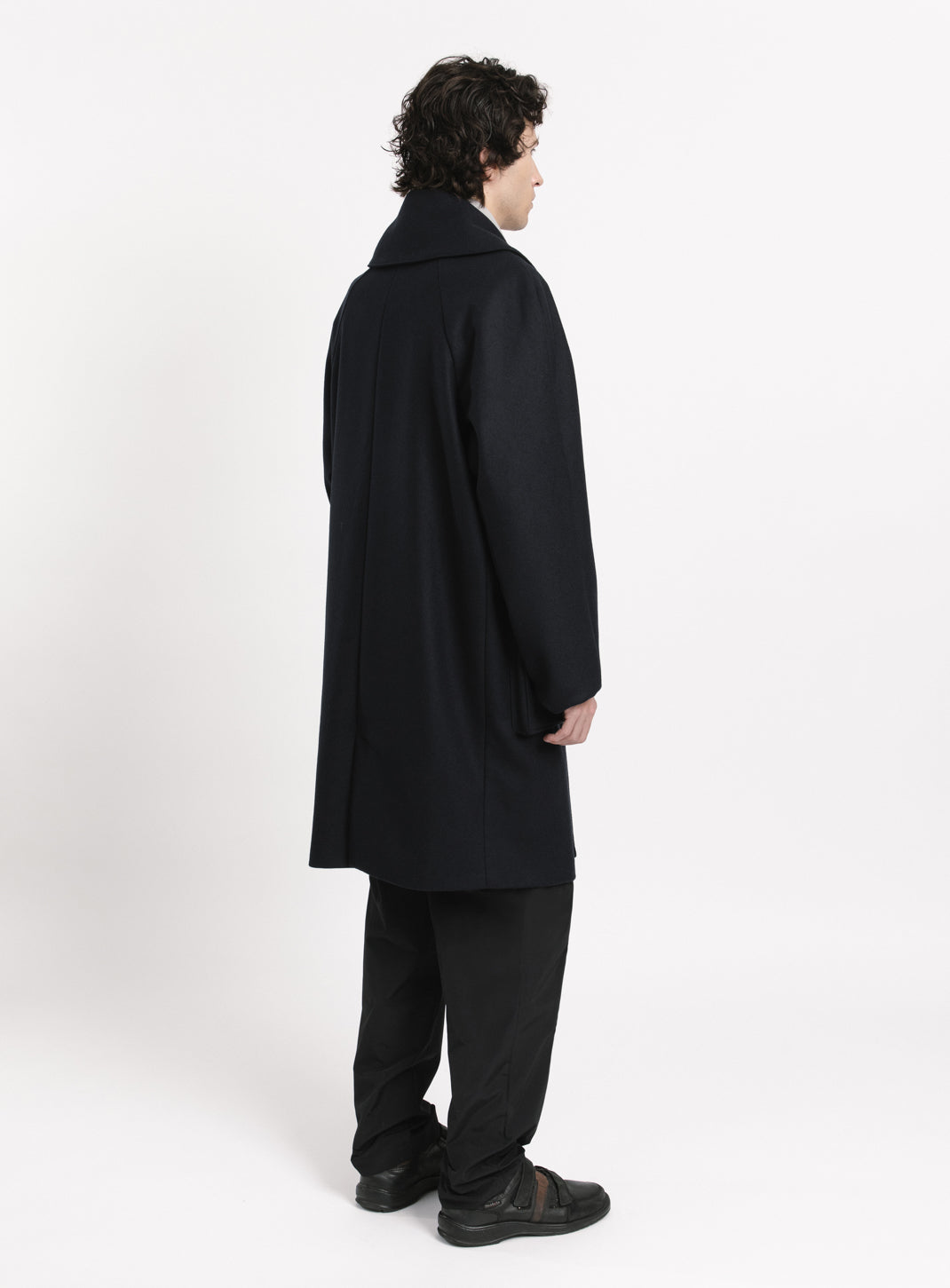Coat with Puffed Pockets in Navy Blue Italian Wool