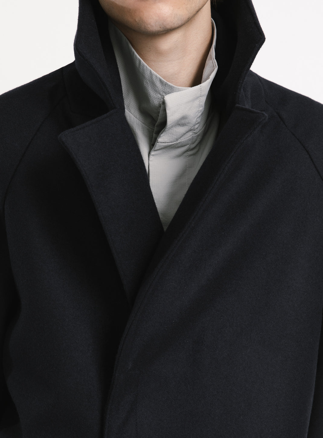 Coat with Puffed Pockets in Navy Blue Italian Wool