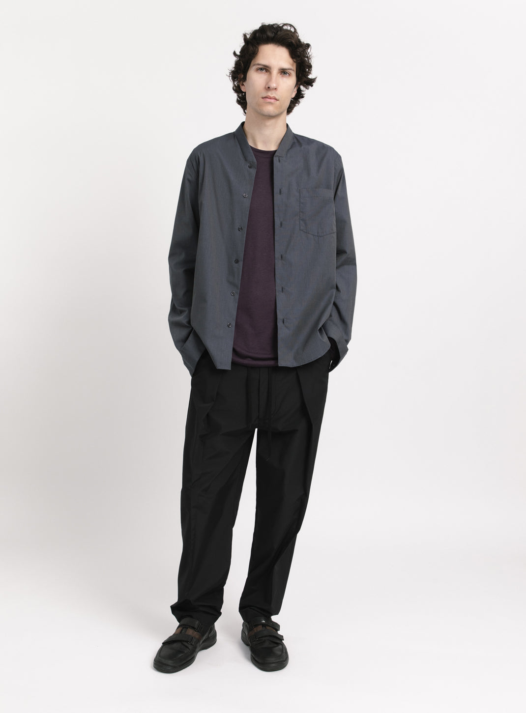False Collar Shirt in Slate End-on-End
