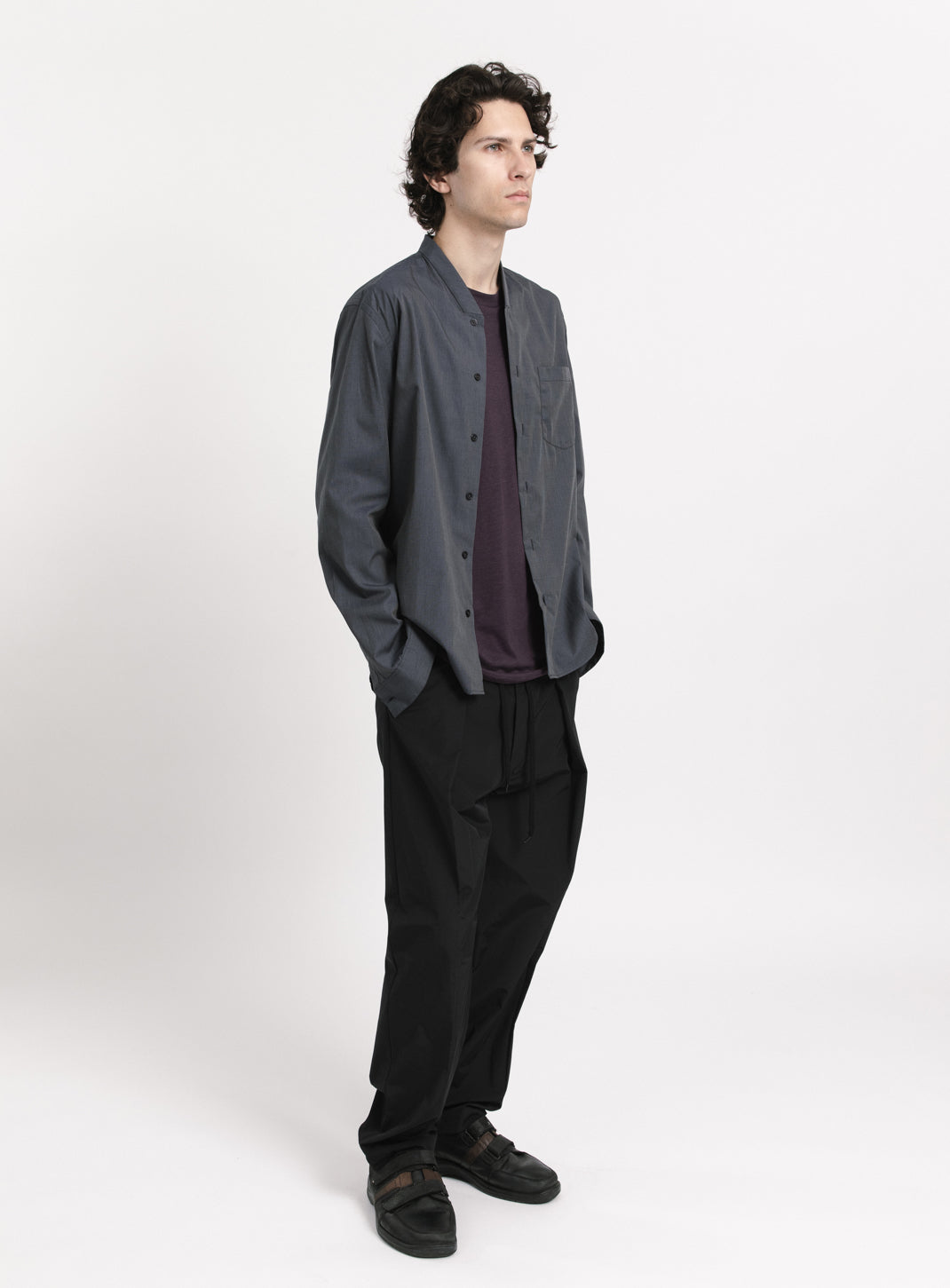 False Collar Shirt in Slate End-on-End