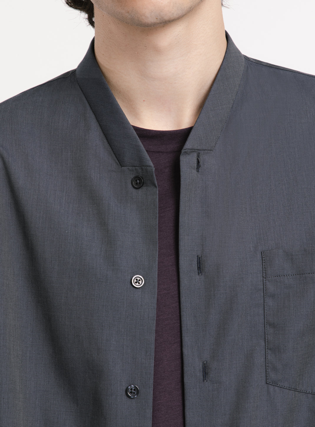 False Collar Shirt in Slate End-on-End