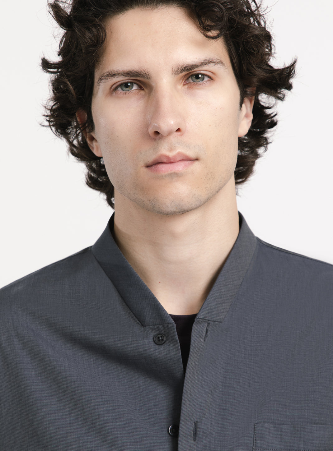 False Collar Shirt in Slate End-on-End