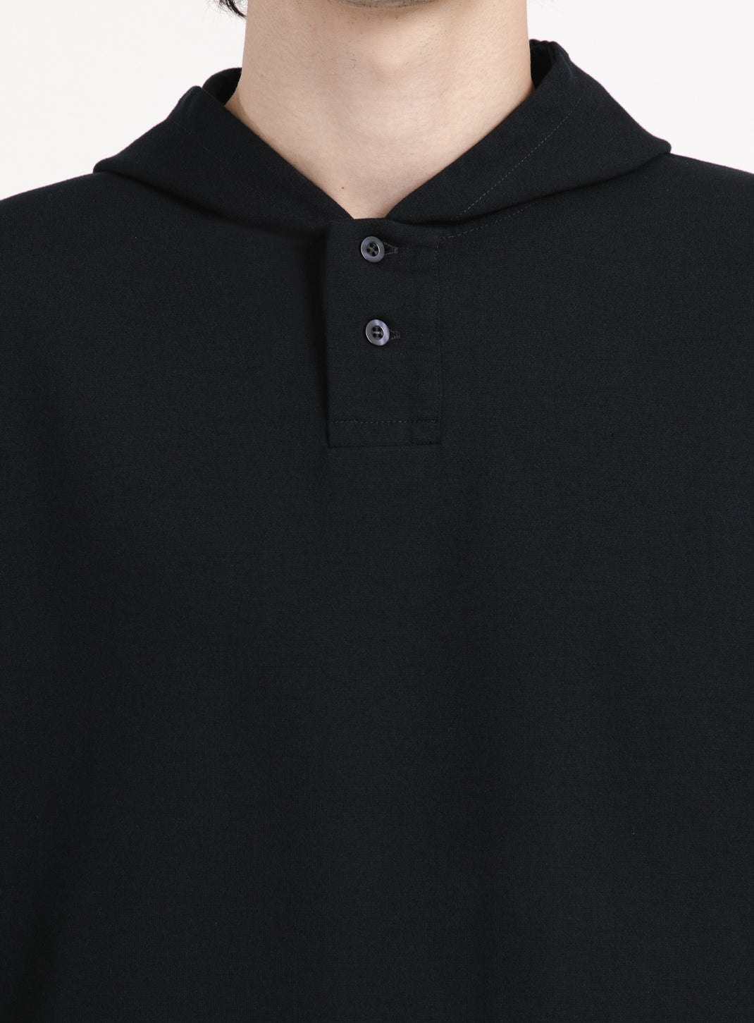 Hooded Sweatshirt with 2 Buttons in Navy Blue Technical Knit
