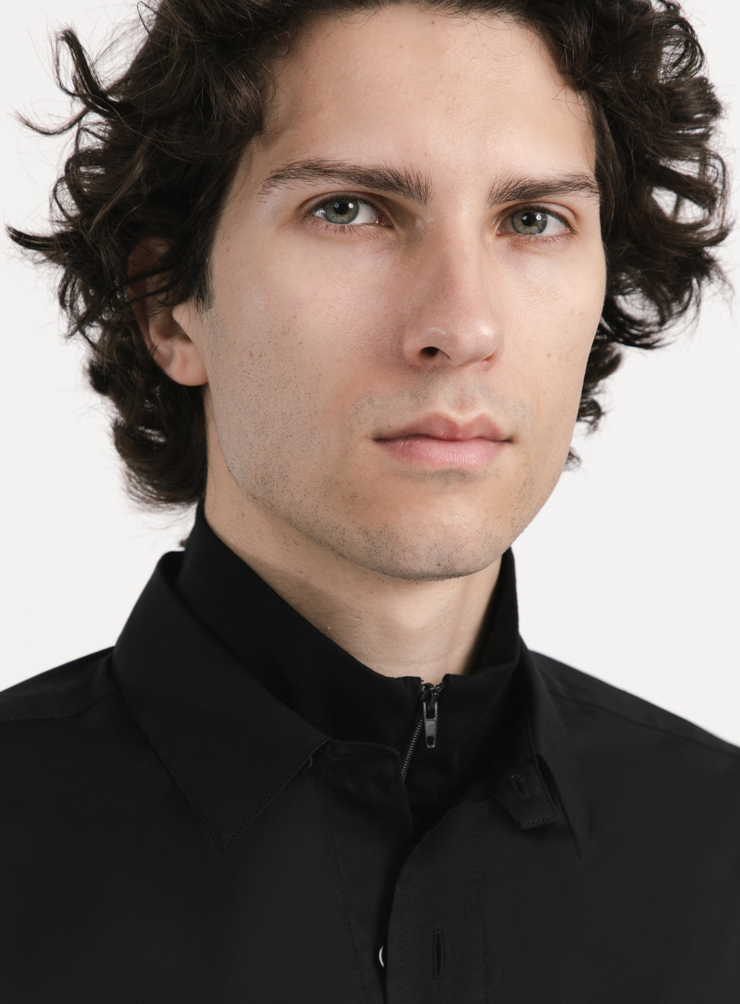 Shirt with Collar Tab in Black Poplin