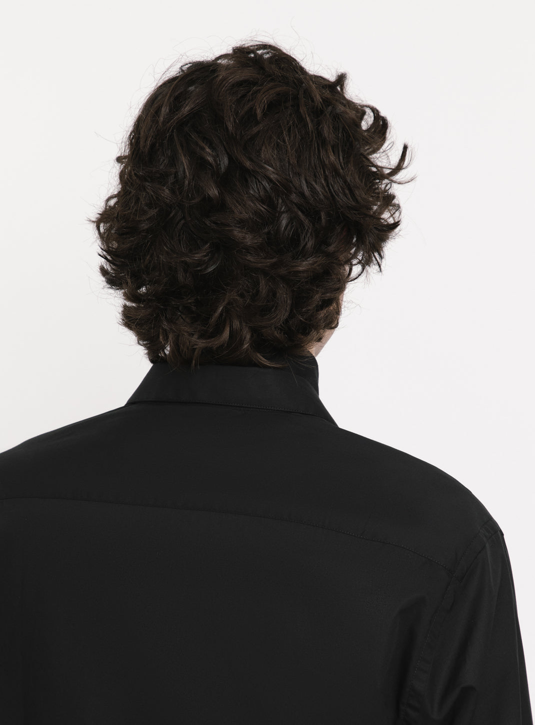 Shirt with Collar Tab in Black Poplin